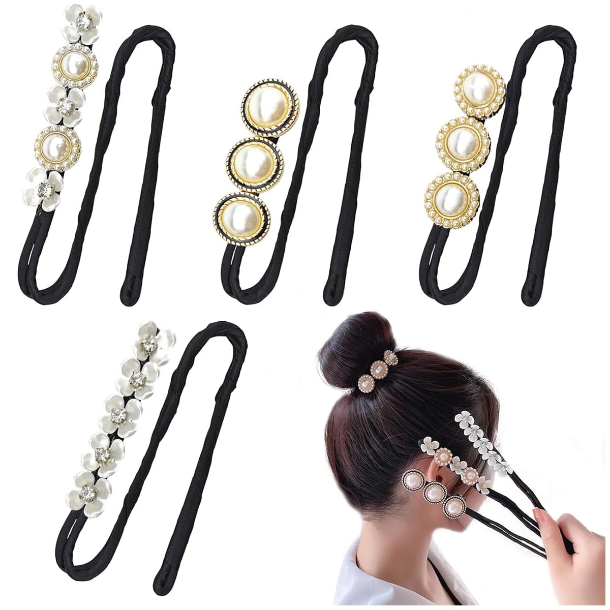 PALAY 4pcs Hair Bun Maker for Hair Flower Pearl Easy Hair Bun Shaper Stylish Rhinestone French Hairstyle Twist Hair Bun Accessories for Women Girls Daily, Party, Wedding PALAY 4pcs Hair Bun Maker for Hair Flower Pearl Easy Hair Bun Shaper Stylish Rhinestone French Hairstyle Twist Hair Bun Accessories for Women Girls Daily, Party, Wedding